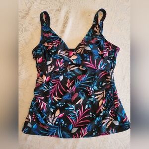 Christina Black Floral Tankini Top ONLY, Size 8, Adjustable Straps, NWOT